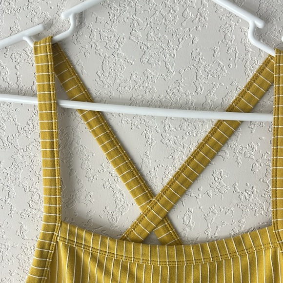 Women’s ASTR size small body suit. Yellow with cream vertical strips. - Picture 2 of 5